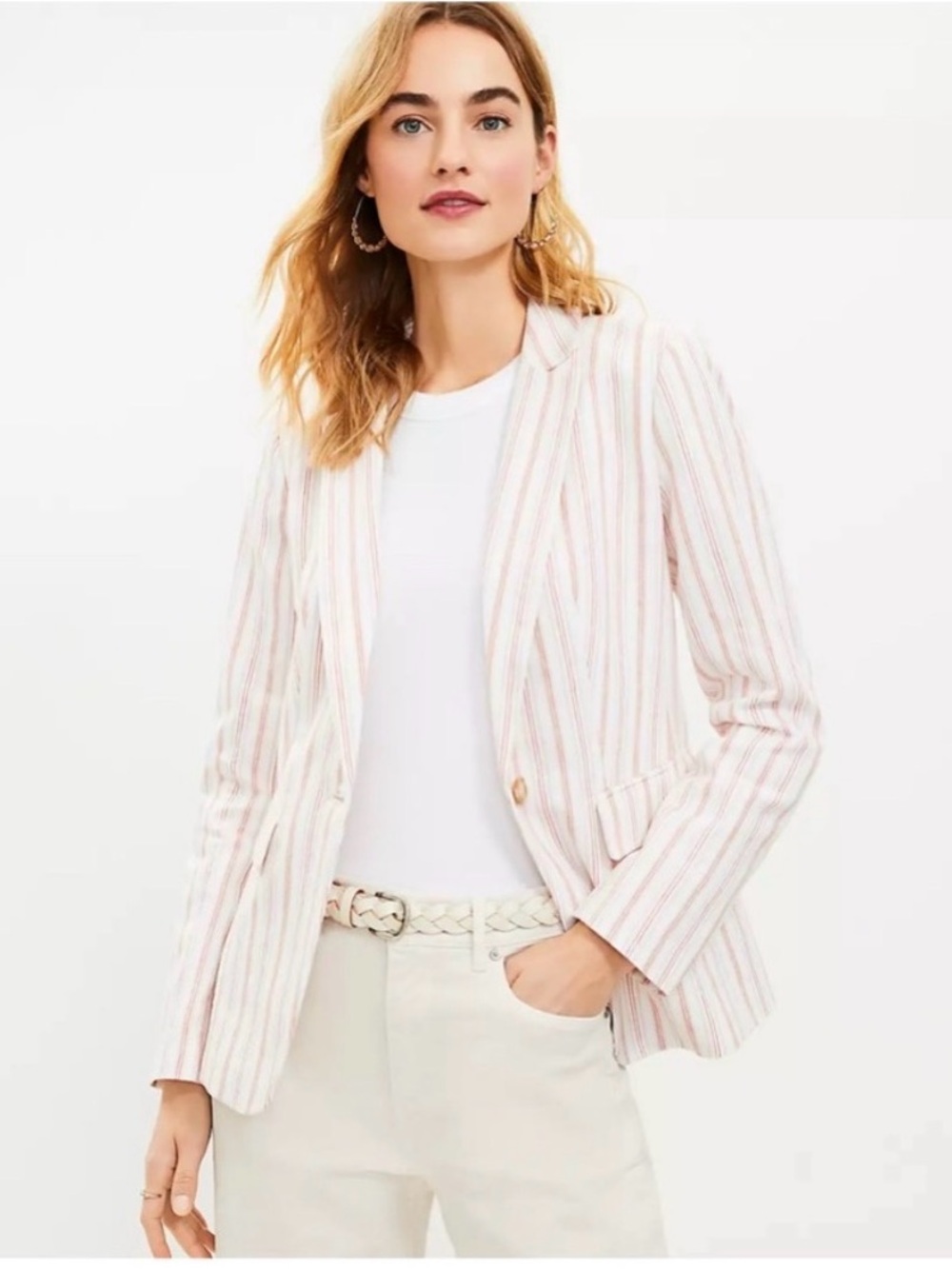 Loft Striped Linen Blend Modern Blazer Womens 14 Business casual